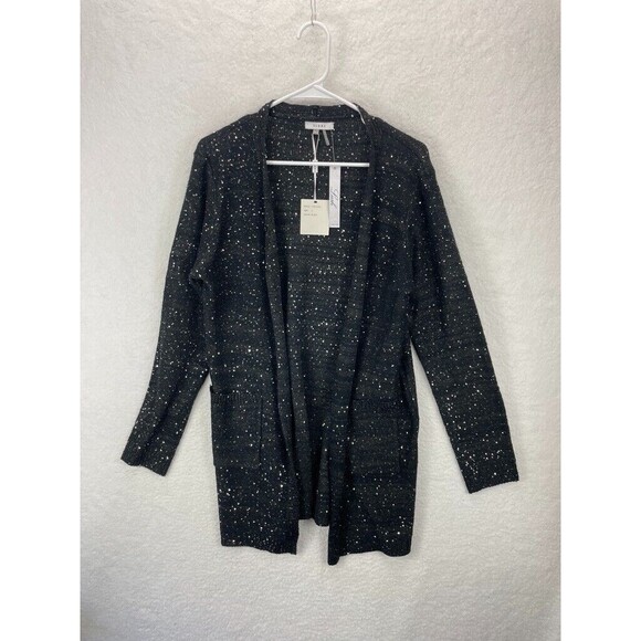 Sioni Sequin Cardigan Women’s Size L Long Sleeve Open Front Black Sparkle NWT - Picture 2 of 9